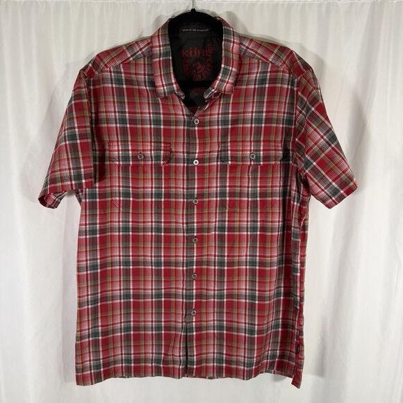 KUHL Eluxur Shirt Men's Medium Red Plaid Button Up Short Sleeve Lightweight - Picture 1 of 11